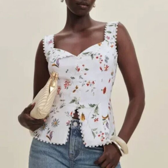 BEST Reformation Viola Linen Top Sz6 Corsini Floral Spring French Causal - Picture 10 of 11